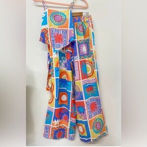 Midnight Colorful Geometric Pants and Crop Top